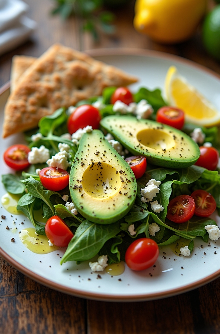 Healthy fat sources including avocado, olive oil, and nuts